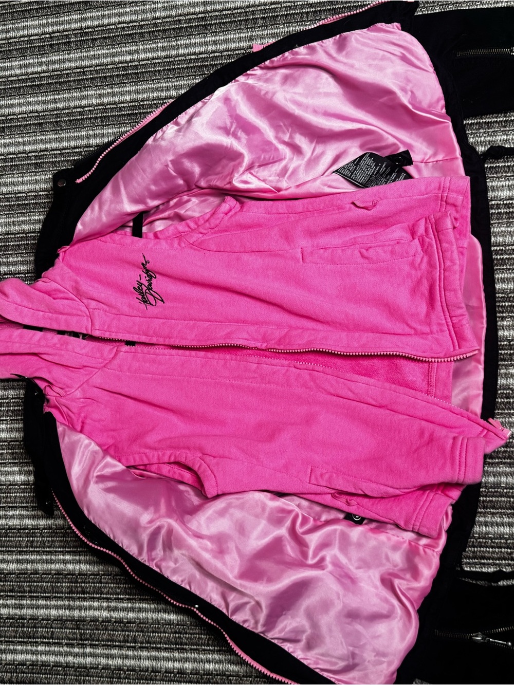 Harley-Davidson Black Jacket with Pink Hooded Liner - Picture 7 of 7